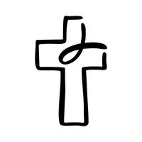 Vektorabbildung des christlichen Zeichens. Emblem mit Konzept des Kreuzes mit religiösem Gemeinschaftsleben. Gestaltungselement für Poster, Logo, Abzeichen, Zeichen