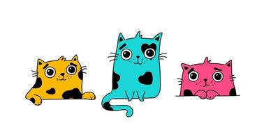 illustration av en söt kattunge. vektor. färgade söta katter. platt kawaii-stil. hjältar för vykort. maskot för företaget, ritning av t-shirts och gratulationskort. vektor