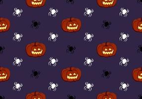 helles nahtloses Muster mit Kürbissen und Spinnen auf violettem Hintergrund. festlicher Herbstdruck für Halloween. Feiertags-Oktoberdekoration für Papierdruck, Textil und Design vektor