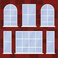 fönster av annorlunda former på de bakgrund av en tegel vägg vektor