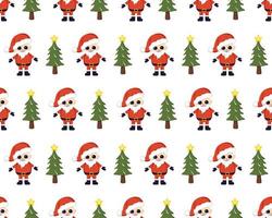 sömlösa julmönster med röda jultomten, väska med presenter och träd. ljust tryck för nyår och vintersemester, omslagspapper, textilier och design. vektor