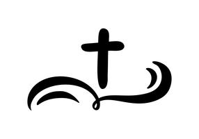 Vektor illustration av kristen logotyp. Emblem med kors och helig bibel. Religiöst samhälle. Designelement för affisch, logotyp, emblem, tecken