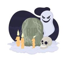gravsten spöklik dekor för halloween 2d vektor isolerad illustration
