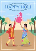 Happy Holi Poster flache Vektorvorlage vektor