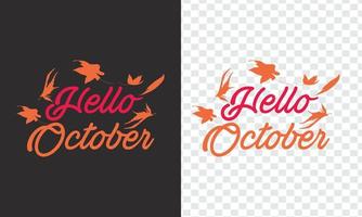 hallo oktober monat handbeschriftung png mit blumen vektor