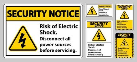 säkerhetsmeddelande risk för elektrisk stöt symbol tecken isolera på vit bakgrund vektor