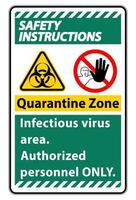 säkerhetsinstruktioner karantän infektiösa virus området tecken på vit bakgrund vektor