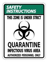 Sicherheitshinweise Quarantäne infektiöses Virus Bereich Zeichen auf weißem Hintergrund isolieren, Vektor-Illustration eps.10 vektor
