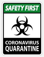 Safety first Coronavirus Quarantänezeichen isoliert auf weißem Hintergrund, Vektorgrafik eps.10 vektor