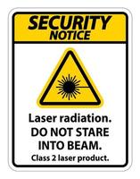 Sicherheitshinweis Laserstrahlung, nicht in Strahl starren, Klasse 2 Laserprodukt Zeichen auf weißem Hintergrund vektor