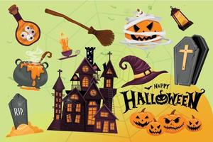 Cartoon Halloween Dekorationen Set Sammlung vektor
