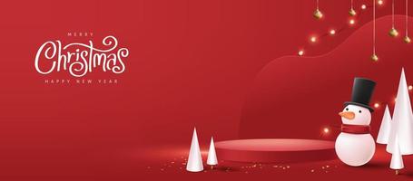 Frohe Weihnachten-Banner mit zylindrischer Form der Produktpräsentation und festlicher Dekoration vektor