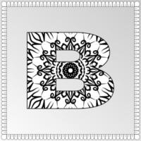 Buchstabe b mit Mandala-Blume. dekoratives Ornament im ethnisch-orientalischen Stil. Malbuchseite. vektor