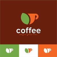 Tasse Symbol Kaffeebohnen Blatt Getränk Logo Shop Vektor Illustration Design Vorlage