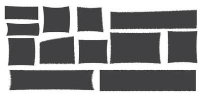 uppsättning ojämn rektangel trasig papper gräns, ram skarp silhuett är pläterad på vit bakgrund. grunge klistermärke, stubbe. vektor illustration