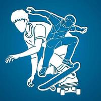 Schattengruppe von Skateboardern, die zusammen Skateboard spielen vektor