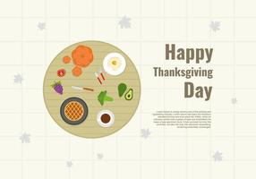 Thanksgiving-Hintergrund mit Speisen wie Kuchen, Spiegelei, frischem Obst vektor
