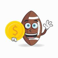 Amerikanischer Fußball-Maskottchen-Charakter, der Münzen hält. Vektor-Illustration vektor