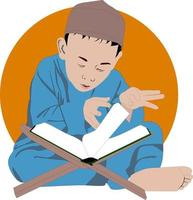 muslimskt barn som läser al Quranquran är islamisk helig bok. barn recitation Koranen. muslimska människors dagliga aktiviteter. ramadans aktivitet. be när fastedagen. vektor