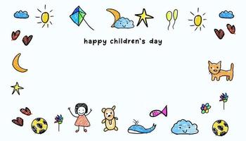 glücklicher kindertageshintergrund mit kopienraum. Hand gezeichneter Vektor abstrakter Kindertag. glücklicher Kindertag Illustration