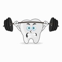 tand maskot karaktär med träningsutrustning. vektor illustration