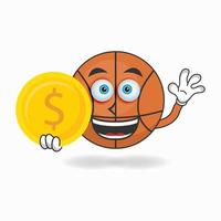 Basketball-Maskottchen-Charakter, der Münzen hält. Vektor-Illustration vektor