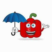 roter Paprika-Maskottchencharakter, der einen Regenschirm hält. Vektor-Illustration vektor