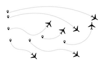 Flugzeug gepunktete Route Linie den Weg Flugzeug. Fliegen mit einer gestrichelten Linie vom Startpunkt und entlang des Bahnvektors