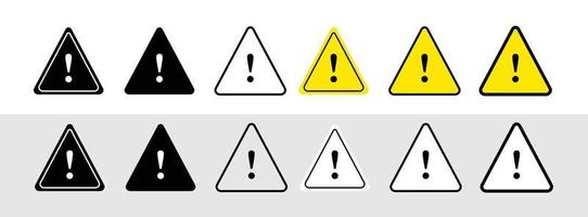 Ausrufezeichen des Warnsymbols. dreieckige Warnsymbole mit Ausrufezeichen. Vorsicht Alarm eingestellt, Gefahrenzeichensammlung, Aufmerksamkeitsvektorsymbol