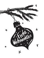 frohe weihnachten deutsche beschriftungspostkarte. Christbaumschmuck mit Tintenschrift. frohe weihnachten poster. vektor