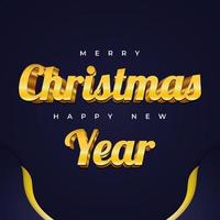 Frohe Weihnachten und ein glückliches neues Jahr Grußkarte mit blauen und goldenen 3D-Buchstaben. Weihnachtsbanner oder Poster vektor