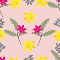 nahtloses Muster aus Blumen und Blättern mit rosa Hintergrund vektor