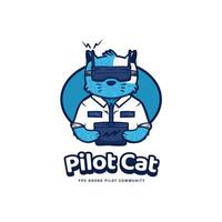 Pilot Katze fpv Drohne Pilot Gemeinschaft Logo Symbol mit Blau Katze Maskottchen Karikatur Charakter vektor