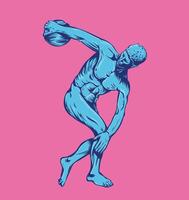 gammal grekisk skulptur discobolus på rosa bakgrund vektor