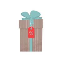 Geschenkbox mit Verkaufsetikett. niedliche Vektor-Illustration im flachen Cartoon-Stil, isoliert auf weißem Hintergrund vektor