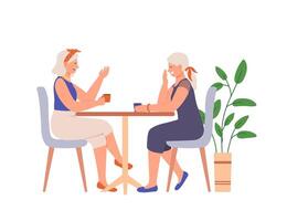 Erwachsene Damen Sitzung im Restaurant, Trinken Tee und reden vektor