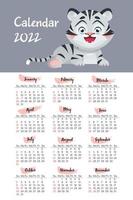 vertikaler Kalender 2022 für die Vereinigten Staaten mit Tigerillustration, Symboljahr vektor