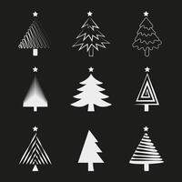 Silber Weihnachten Bäume Vektor Sammlung einstellen auf schwarz Hintergrund