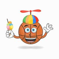 Basketball-Maskottchen-Charakter mit Basketball und buntem Hut. Vektor-Illustration vektor