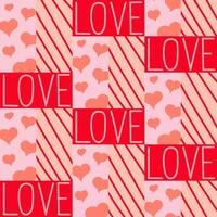 Vektor abstrakt, nahtlos geometrisch Muster von Rosa Fliesen mit ein Herz und das Inschrift Liebe, zum Valentinstag s Tag. modisch Käfig. zum drucken, Papier, Internet, Sozial Netzwerke.