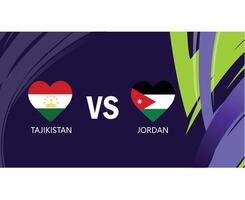 tadzjikistan och jordanie match flaggor hjärta asiatisk nationer 2023 emblem lag länder asiatisk fotboll symbol logotyp design vektor illustration