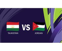 tadzjikistan och jordanie match flaggor band asiatisk nationer 2023 emblem lag länder asiatisk fotboll symbol logotyp design vektor illustration