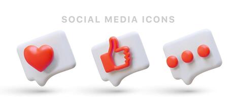 ljus och tre dimensionell ikoner för social nätverk. tycka om, kommentar, förtjust vektor