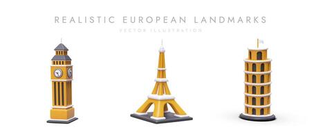 uppsättning av realistisk europeisk arkitektonisk monument. 3d ikoner för modern design vektor