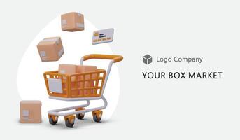 din låda marknadsföra. tillverkare av förpackning material. låda affär annons vektor