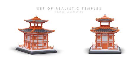 uppsättning av tecknad serie 3d illustration med kinesisk tempel. affisch för kinesisk gåva affär vektor