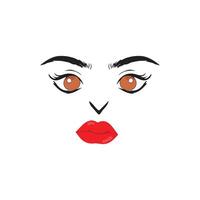 skön kvinna ansikte med röd mun, illustration vektor. mode modell ansikte stänga upp, vektor illustration. eps10.