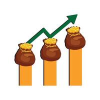 pengar väska Diagram öka, företag Graf pil upp tillväxt investering. Diagram finansiera inkomst öka växande. vektor illustration platt design.