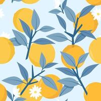 nahtlos Muster von Orangen und Blau Geäst im Blätter vektor