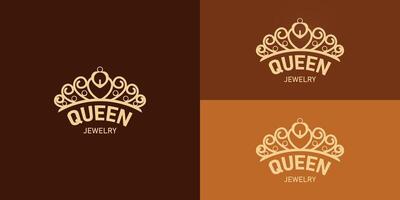 Königin Krone Logo angewendet zum das Schmuck Geschäft. Jahrgang elegant Gold Tiara Logo Illustration vorgestellt mit mehrere Hintergrund Farben. das Logo ist geeignet zum Schmuck Logo Design Inspiration vektor
